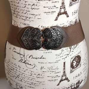 Vintage Silvertone Heart Stretch Belt SZ: 10